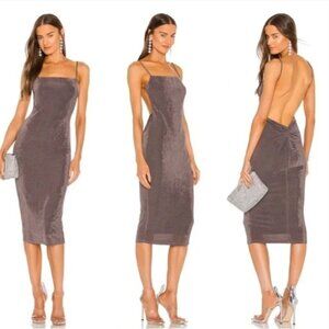 NEW Michael Costello x Revolve Talia Midi Dress Backless Brown Gray Size Large